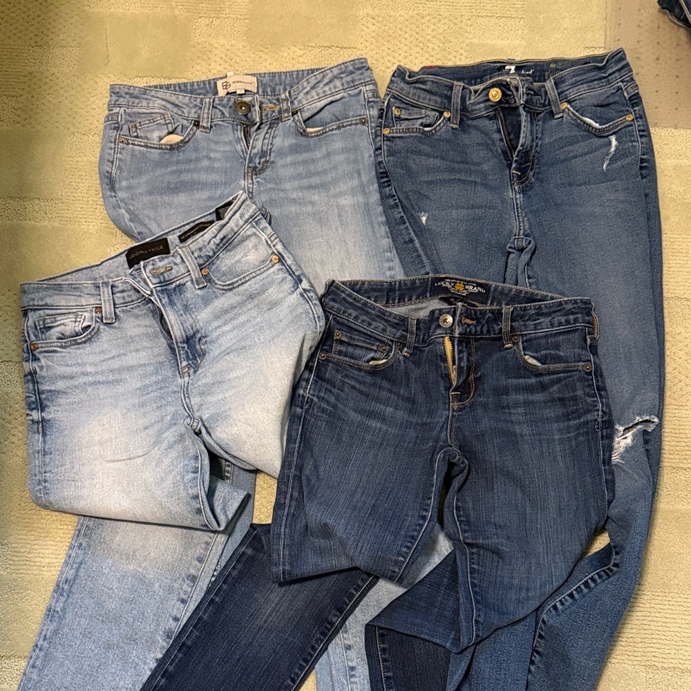4 pairs of Size 25 Jeans from BCBG, Kendall+Kylie, For All Mankind, Lucky Brand